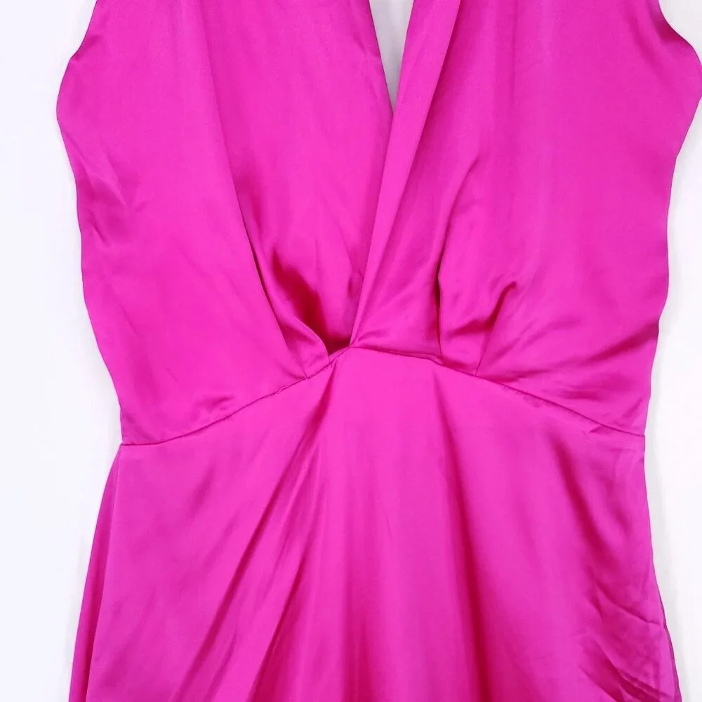 Revolve Amanda Uprichard Silk Mini Dress Size Medium Halter Hot Pink *altered - Picture 6 of 15